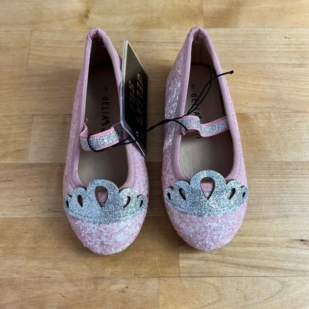 dELiA*s girl Ballet Flat Little Girls Size 5 Pink Glitter Tiara Crown New